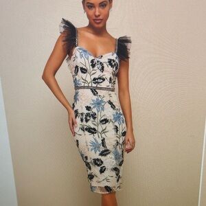 Lulu's show stopper  Black and Blue Floral Midi Dress